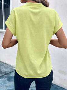 Camisa de verano para mujer de unicolor con escote en V estilo murciélago, manga corta - Verde - Ver 2