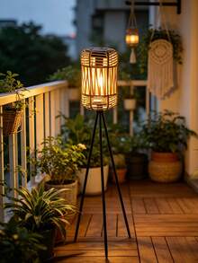 1PC Boho Rustic Solar Rattan Floor Lamp, Home Garden Patio Balcony Decor, Hand Woven Shade Iron Tripod Stand, Indoor & Outdoor Universal Light, Daily Holiday Party Decoration, Festival Gift, Home Renovation Must-Have - Multicolor - View 6
