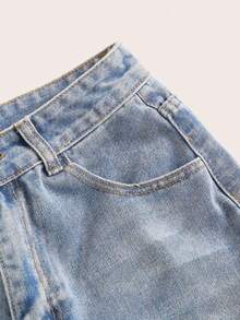 Shorts vaqueros de tiro alto enrollados para verano - Azul 2 - Ver 5