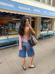Blusa de mujer con estampado de lunares elegante, casual y sexy con diseño asimétrico de cuello halter sin mangas, fruncida y ajustada, con tirantes de lazo.Blusa de mujer de seda de morera para yoga.Nueva blusa de primavera y verano para mujer.Blusa de lunares marrones, adecuada para reuniones, fiestas, citas y la playa. - Rosa - Ver 3