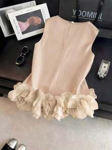 Blusa sin mangas de satén con doble capa y volantes, elegante, adecuada para salidas y citas de primavera/verano - Rosa vieja - Ver 2