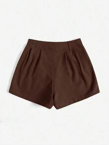 Shorts diarios tejidos de unicolor para mujer, sencillos - Café integral - Ver 2