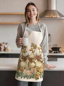 1 pieza, Delantal de poliéster con estampado de pato lindo, adecuado para cocinar, hornear y jardinería - se puede usar como atuendo para la cocina y el comedor. - Multicolor - Ver 4