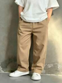 1pc Boys Casual Pocket Straight Leg Pants, 4-7 Years Old, Spring Summer Autumn Winter Back To School - Khaki - View 1
