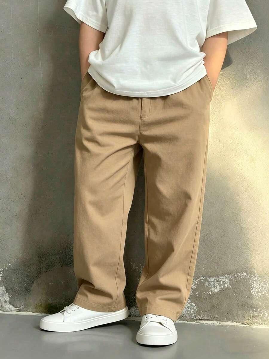 1pc Boys Casual Pocket Straight Leg Pants, 4-7 Years Old, Spring Summer Autumn Winter Back To School - Khaki - View 1
