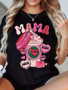 Camiseta De San Valentín Mama Cupcake Para Mujer, Conjunto A Juego De Madre E Hija, Camiseta Gráfica Con Estampado De Corazón Lindo, Amor, Ser Mío , Mini XOXO Round Neck Printed Short Sleeve Casual Everyday T-Shirt, They Are Excellent Gifts For Friends And Family,100% Cotton T-Shirts Feature, A Youthful And Fashionable Design-Vintage Street Style Unisex Loose Cotton Short Sleeve Crew Neck T-Shirtblusas para mujer,playeras de mujer,blusas casuales para dama, - Negro - Ver 6