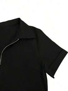 informal de unicolor con cremallera en el cuello para mujer - Negro - Ver 3