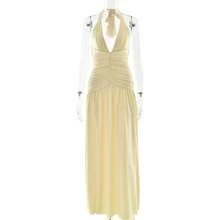 Nueva Llegada Vestido de Gala Cuello Halter Espalda Descubierta Abertura Alta - Amarillo - Ver 6