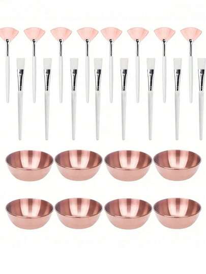 Juego de herramientas para mezclar mascarillas faciales en color oro rosa, oro y plata - Incluye espátula, tazón para mascarilla - Cerdas de nailon, adecuado para el cuidado de la piel, el cuidado facial y el maquillaje - Diseño elegante en oro rosa, adecuado para todos los tonos de piel clara, herramientas para el cuidado de la piel, diseño de cepillo elegante, cepillos duraderos, tazón de maquillaje, pinceles de maquillaje, juego de maquillaje, pincel abanico, pincel resaltador, pinceles de maquillaje, herramientas faciales, maquillaje, pincel de borla de polvo, pinceles de belleza, pinceles de maquillaje, cepillo para el cuidado facial, bolígrafo de cepillo, cepillo para mascarilla, aplicador de mascarilla