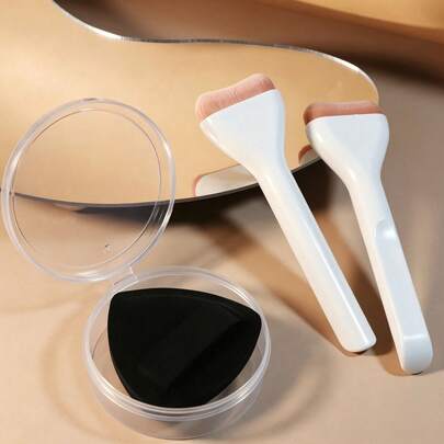 2pcs/1pc Professional Foundation Brush, Suitable For Facial Makeup Refinement, Small Cushion Foundation Brush With Dense Bristles, Can Make Foundation More Adherent, Essential Daily Makeup Tool For Girls, High-Quality Makeup Brush, Concealer Brush, Contour Brush, Suitable For Beginners, Perfect Makeup Tool