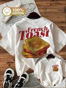 [Double-Sided Print] Women's Spring Summer Casual Tops, Retro "Toast" Print, French Toast, Round Neck, Pure Cotton Short Sleeve T-Shirt [Ling], Summer T-Shirt - White - View 8
