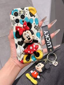 This Disney Mickey Mouse Lanyard Phone Case Is Fully Covered In TPU Material. It's Shockproof, Lightweight, And Compatible With IPhone17/16/11/13/15/15 Plus/15 Pro/15 Pro Max/12/14 Pro Max/11 Pro Max/12 Pro/12 Pro Max/13. This Phone Case Makes A Popular Birthday Gift Or Business Gift; It's Durable, Stain- And Fingerprint Resistant, And Suitable For Both Men And Women. The Set Also Includes A Mickey Mouse Phone Case And A Mickey Mouse Plush Bracelet. It's A Perfect Gift For Friends And Family. This Stylish Phone Case Is Fun, Lightweight, And Durable. IPhone17 Pro Max Phone Case, Minnie Mouse Phone Case. - trắng - Xem 3