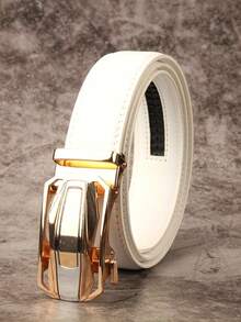 Luxury Gold Buckle Men's Automatic Belt, Litchi Texture Leather Belt, Multifunctional Black & White Casual Business Waist Belt, Adjustable Fashion Belt Accessory, Classic Minimalist Design, Suitable For Daily, Office, Date, Party And Seasonal Matching - Multicolor - View 3