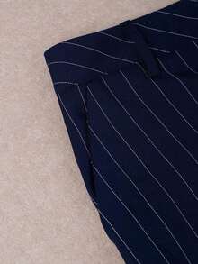 Conjunto de traje a rayas, chaqueta de traje casual de doble botonadura y pantalones de corte slim, estilo versátil adecuado para diversas ocasiones, negocios y vacaciones en primavera blanca - Azul marino - Ver 6