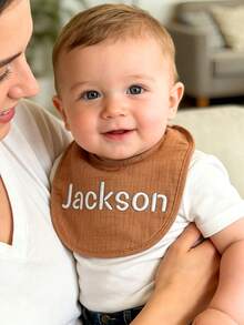 1/3/5pcs, Custom Embroidered Name Baby Bibs, Soft Cotton Gauze, Adjustable Snap Closure, Personalized Bibs For Baby Shower, Newborn Gift, Daily Feeding, Drool Proof, Cute Neutral Colors, High-Quality Baby Essentials - Multicolor - View 9