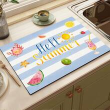 1pc Minimalist Watermelon Print Absorbent Mat/Drying Mat For Coffee Maker, Tableware - Polyester Absorbent Desktop Protective Mat With Rubber Anti-Slip Pad, For Kitchen Counter Decor, Home Bar And Dining Table - Multicolor - View 4