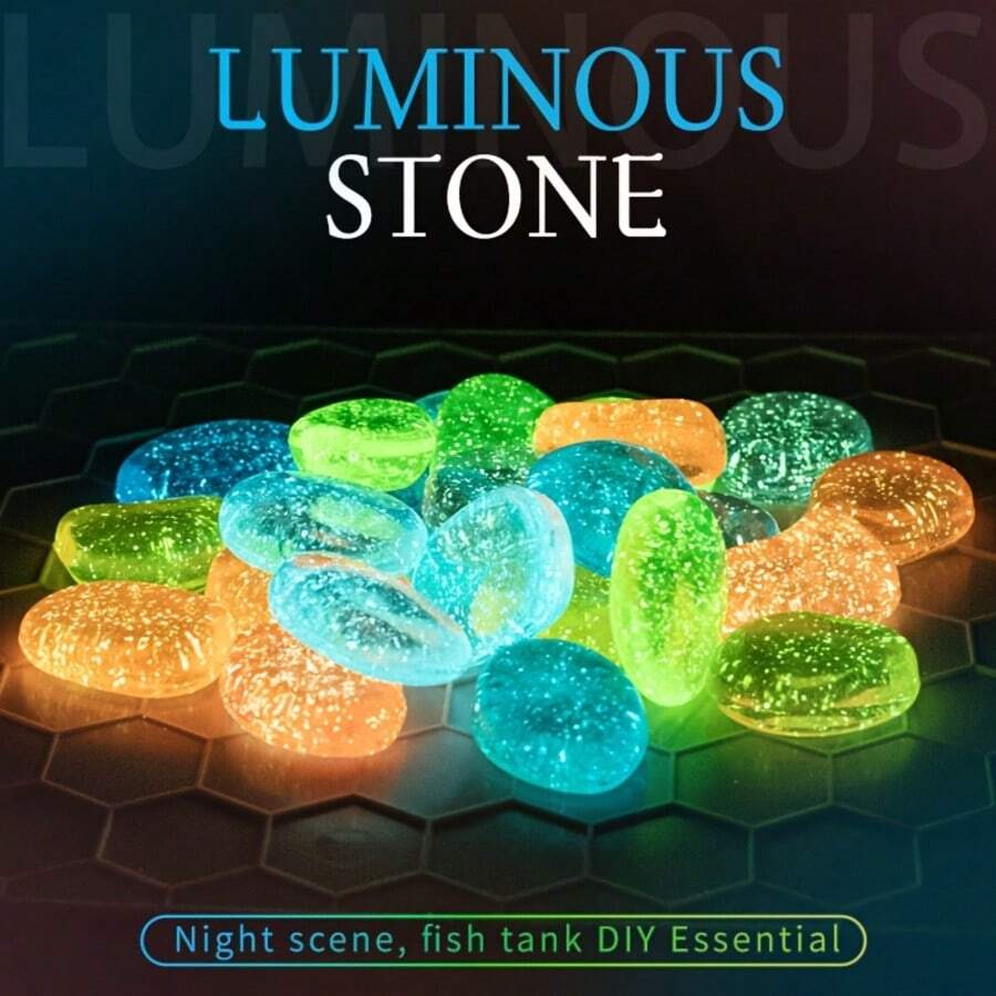 10/50/100pcs Outdoor Glow-In-The-Dark Decorative Stones, Luminous Pebbles For Landscape, Pathway, Terrace, Garden Decor, Wedding Party, Aquarium, Holiday Essentials - A - View 1