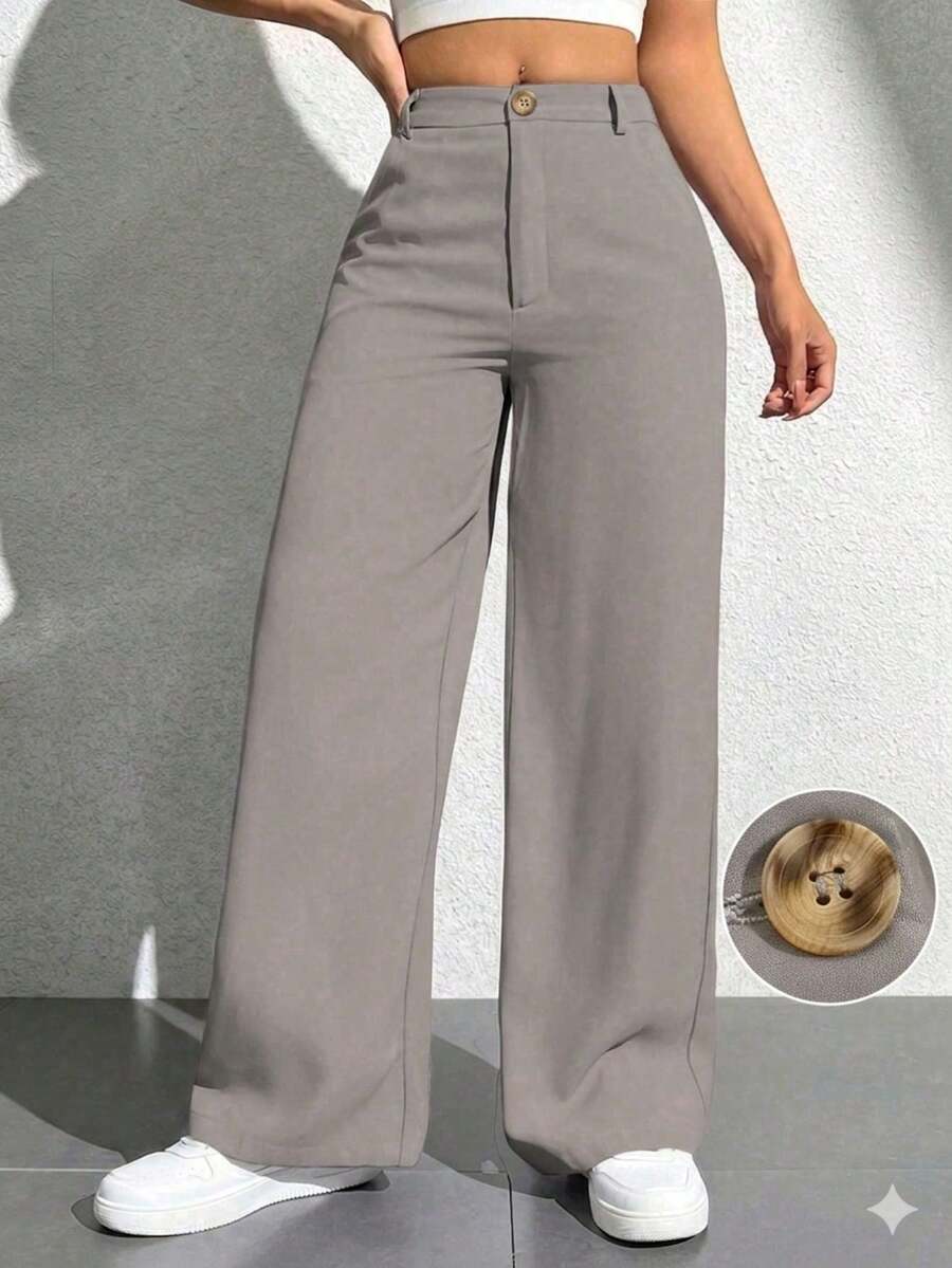 Women's Casual Loose Wide-Leg Pants With Pockets, Solid Color - 灰色 - 查看 1