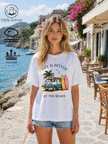 Dreiteiliges Damen-T-Shirt-Set (kurzärmelig), locker sitzende, kurzärmelige T-Shirts aus reiner Baumwolle, bequem und lässig für Urlaub und Freizeit, kurzärmelige T-Shirts für Paare, geeignet für Alltag und Zuhause, klassischer Stil für alle Jahreszeiten. - Weißes Muster 1 - Übersicht 2