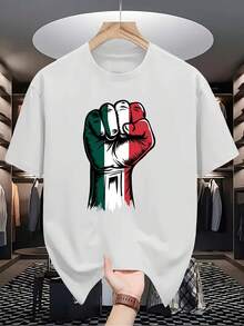 Mexican Pride Graphic T-Shirt For Men And Women - White, Short Sleeve, Casual Style With Rolled Cuffs And Colors Of The Mexican Flag (Green, White, Red) - Unisex Loose Fit - 白色 - 查看 8