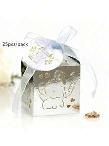 25pcs/50pcs Per Pack Elephant Candy Gift Small Square Box, Birthday Party Chocolate Packaging Box 5*5*8cm, Includes Ribbon And Thank You Tag, Suitable For Christening, Holiday Gifts Packaging And Decoration - Multicolor - View 13