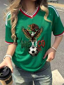 Women's Loose-Fitting T-Shirt, Printed With The Colors Of The Mexican National  And Flag, Perfect For Supporting The National Team. Comfortably Soft For Everyday Wear. 100% Cotton, 220 Gsm. Fashionable Everyday Essentials And Holiday Gifts, Unisex. - 綠色 - 查看 1
