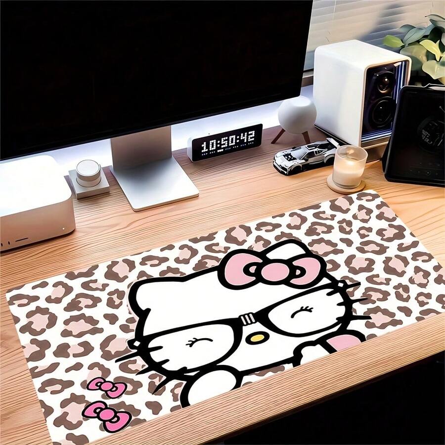 SANRIO [1件 Hello Kitty 桌墊] 可愛特大號 Hello Kitty 桌墊（戴眼鏡設計）| 防滑橡膠底 | 遊戲與辦公雙用滑鼠墊 | 相容於 PC、筆記型電腦和桌上型電腦 – 聖誕節與情人節文化禮物 - B - 查看 1