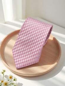 1pc Men's Red Striped Polyester Necktie, College Style Student Uniform, Groom Shirt Accessory, Hand-Tied - Pink - View 2