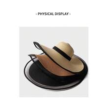 1pcs Breathable Oversized Straw Hat With Mesh Edge, UPF50+ UV Protection Sun Hat For Outdoor Activities Vintage-Inspired Mesh Trim Straw Hat, Wide Brim With Black Band, Lightweight Summer Hat Formal Style Mesh Trim Straw Sun Hat, Oversized Brim For Full Sun Protection, Vacation Essential - 黑色 - 查看 2