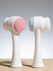 Double-Sided Double-Ended Facial Cleansing Brush, 2 Colors Available (Blue And Pink) Soft Bristle Silicone Face Brush, Manual Deep Pore Cleansing Brush, Blackhead Removal Facial Cleansing Tool, Suitable For Sensitive Skin/Home/Travel, Facial Skincare Tool - Multicolor - View 3