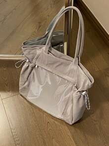 1pc Fashionable Casual Reversible Nylon Drawstring Transparent Badge Decor Large Capacity Shoulder Bag, Suitable For Daily, Commuting, Party, Holiday Gift For Women - Multicolor - View 17
