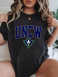 UNCW Arch Vintage Retro Print Old School One Piece T-Shirt, Men's And Women's College Sport Design, Short Sleeve, Round Neck, Casual Style, Suitable For 180g, 100% Cotton. - 黑色 - 查看 8