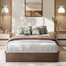 Dorvilesta Wood Platform Bed Frame,Wooden Bed Frame Without Headboard, Sturdy Wooden Slats, Floor-Standing Bed Frame, Modern Minimalist Design Space-Saving Bed Frame, No Box Spring Needed, Space Saver - Walnut TWIN - View 2