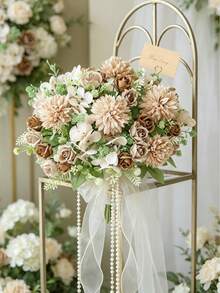 1/3/60 piezas Ramo de Crisantemo y Rosa Artificial, Arreglo de Flores Falsas, Adecuado para el Hogar, Restaurante, Sala de Estar, Decoración de Jardín Exterior, Se Puede Usar para Boda, Jardín del Hogar y Decoración de Fiesta, Flores Artificiales, Ramo de Boda, Ramo de Novia, Decoración de Boda, Ramo del Día de la Madre, Decoración de Primavera - Marrón - Ver 6