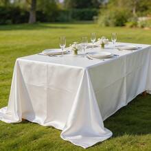 1pc White Round Satin Tablecloth, Elegant Wedding Tablecloth, Ruffled Edge Design, Diameter 145/180/200/228cm, Suitable For Wedding And Formal Dining Tables, Easy Care Polyester Material - White - View 4