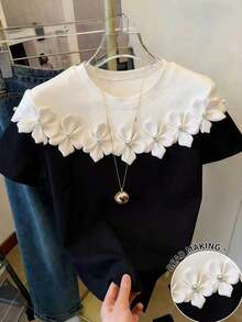 Camiseta casual con estampado de flores y abejas, verano - Multicolor 3 - Ver 5
