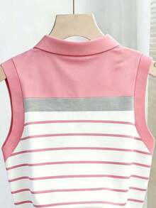 Camiseta de tirantes casual de mujer con estampado de rayas y bordado para el verano - Multicolor 14 - Ver 4