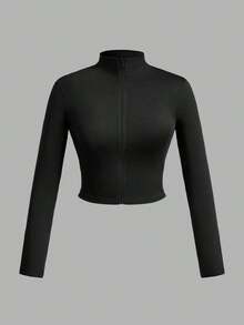Set de 3 camisetas de manga larga con cuello en V, cremallera y ajuste ceñido, de estilo casual para otoño/invierno para mujer, en colores blanco + negro + gris - Azul marino - Ver 5
