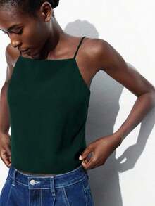 Blusa sin mangas con lazo ajustable, elegante para fiesta, oficina, viajes, casual, romántica, adecuada para invitados de boda, anfitriones, citas, fiestas, conciertos, desayunos, aeropuerto, vacaciones de verano - Verde Oscuro - Ver 4