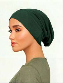 1 pieza Gorro interior de mujer de unicolor de modal de estilo de Oriente Medio, pañuelo de algodón elástico y sedoso, gorro interior pequeño, material grueso, suave y cómodo, adecuado para combinar con pañuelos de uso diario - A - Ver 15