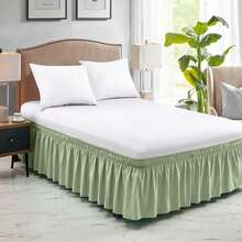 1pc Solid Color Elastic Bed Skirt, Ruffled Wrap-Around Bedskirt, Soft Bedcover Item, Lace Ruffle Bed Skirt, Comfortable , Skin-Friendly - Matcha Green - View 11