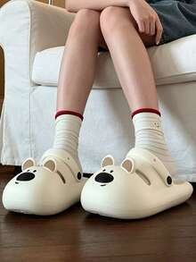 Women's Thick-Sole Sandals, Waterproof Platform Slip-On Slippers, Cute Pug Design, Breathable, Non-Slip, Shock-Absorbing, Suitable For Indoor/Outdoor, Garden, Beach, Spring/Summer - White - View 3