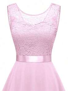 Vestido de encaje rosa sin mangas para mujer, de verano - Rosa Pálido - Ver 4