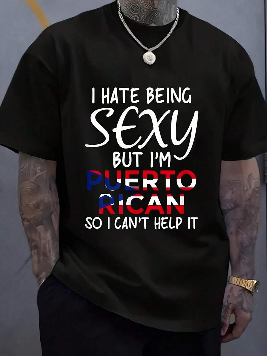 Camiseta divertida de Puerto Rico "Being Sexy"| Camiseta gráfica casual para mujer y hombre, camiseta de moda de manga corta, transpirable, que absorbe el sudor y es suave, adecuada para el viaje diario, relajarse en casa y uso casual| Estilo urbano para la fiesta de Año Nuevo 2026 - Negro - Ver 1
