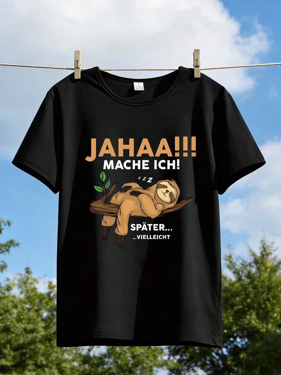 1pc mujer y unisex pereza imprimir camiseta - estilo Y2K suave transpirable de manga corta camiseta de cuello redondo adecuado para el día de San Valentín, trajes de graduación, pareja / hermana a juego trajes, primavera nueva llegada regalo-digno de vestir casual