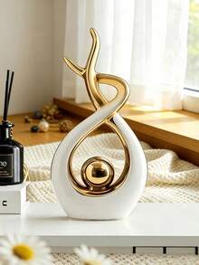 Tác phẩm điêu khắc trừu tượng màu trắng trang nhã với điểm nhấn vàng, trang trí nhà hiện đại, vật trang trí nghệ thuật phù hợp cho phòng khách, phòng ngủ, bàn làm việc, quà tặng sáng tạo. - A - Xem 6