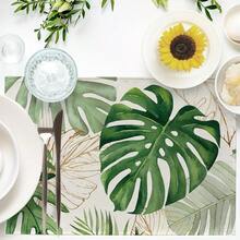 18*11.81 Inch (45*30cm) Tropical Monstera Leaf Print Rectangular Placemats, Available In 1/2/4/6/8/30 Sets, Made Of 100% Polyester With Non-Slip And Heat-Resistant Properties, Machine Washable, Hand Washable And Dry Cleanable, Ideal For Daily Dining And Home Decor, Perfect For Tropical And Boho Style Enthusiasts - Multicolor - View 5