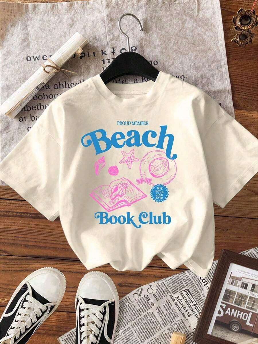 Plus Size Casual T-Shirt With Holy Spirit Fruit Print - Unisex Vintage Urban Style, Short Sleeve Round Neck Cotton T-Shirt, Women's Blouses, Women's T-Shirts, Casual Blouses For Ladies. - 米色 2 - 查看 1