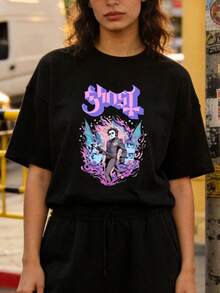 Ropa de verano para mujer, camiseta de algodón suave y casual con cuello redondo, estampado de la banda de rock Ghost, Papa Emeritus, edición limitada exclusiva de rock, camiseta vintage lavada con cuello redondo, camiseta con estampado de Ghost para hombre, ropa casual diaria, tela de alta calidad, transpirable y absorbente de sudor, amigable con la piel y cómoda, resistente a las arrugas y duradera, para todas las estaciones. Negro - Negro - Ver 3