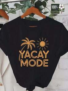 Conjuntos de Verano para Mujer, Camiseta Cómoda y Sencilla para Mujer Yacay Mode Tropical Poster, Conjuntos de Verano para Mujer, Tops de Verano, Playera - Blanco - Ver 7